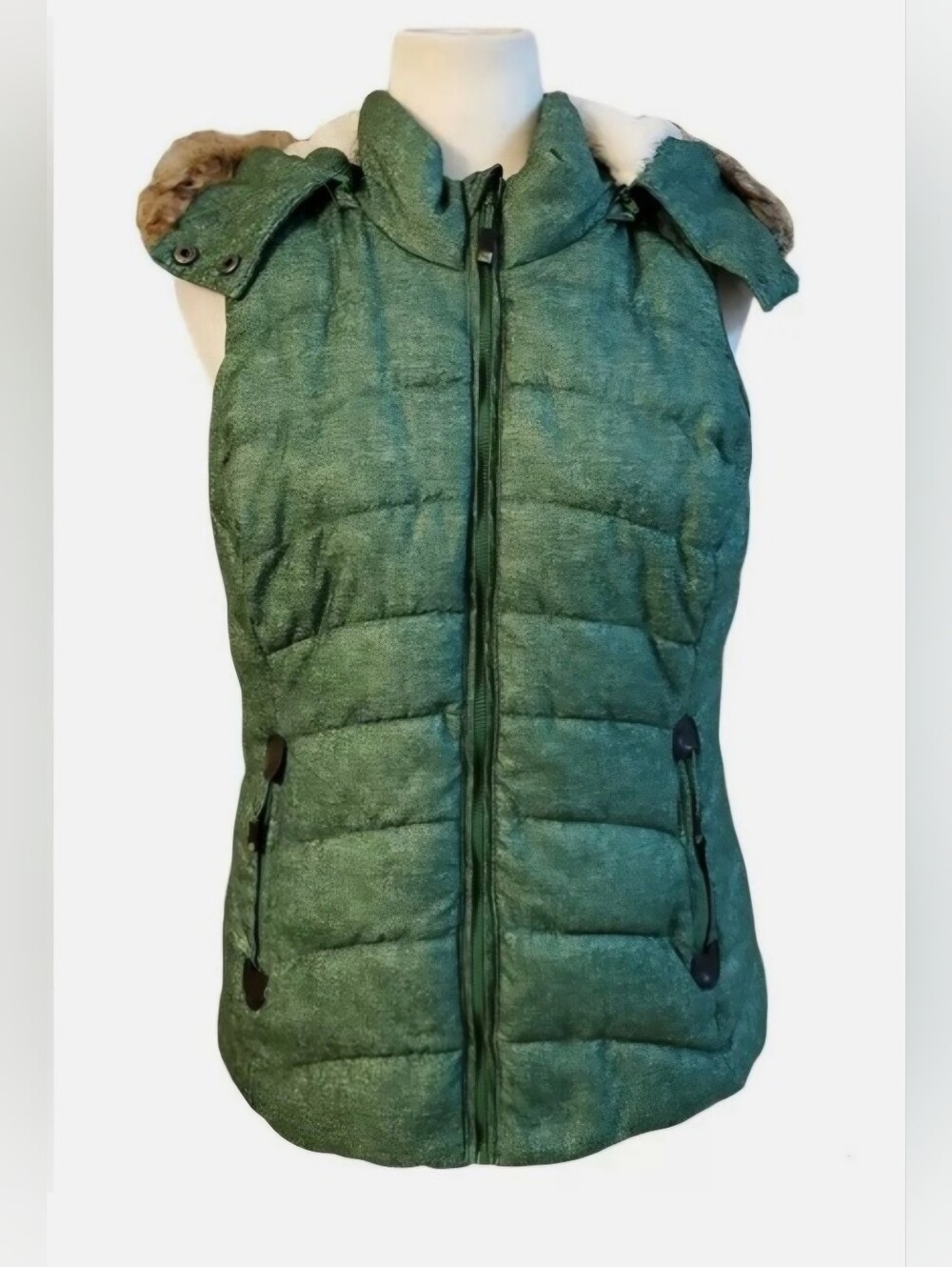 GREEN TEA Quilted Puffer Vest with Hood SIZE MEDIUM